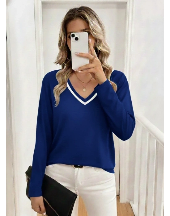 Kadın Uzun Kollu V Yakalı Viskon Iki Iplik Bluz