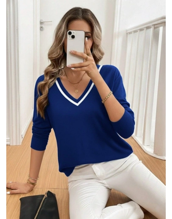 Kadın Uzun Kollu V Yakalı Viskon Iki Iplik Bluz
