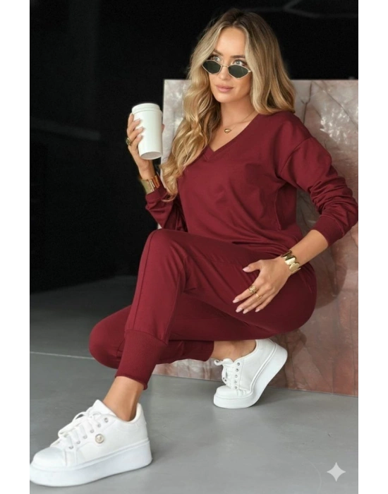 Kadın Uzun Kollu V Yakalı Viskon Iki Iplik Bluz Ve Pantolon Ikili Takım