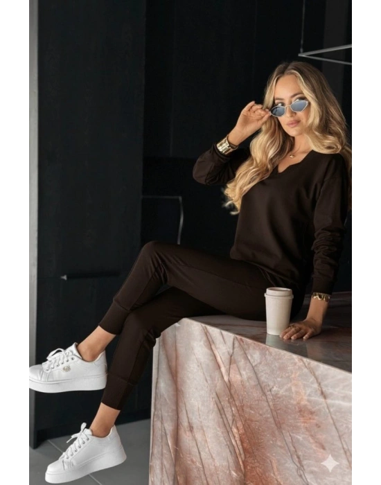 Kadın Uzun Kollu V Yakalı Viskon Iki Iplik Bluz Ve Pantolon Ikili Takım