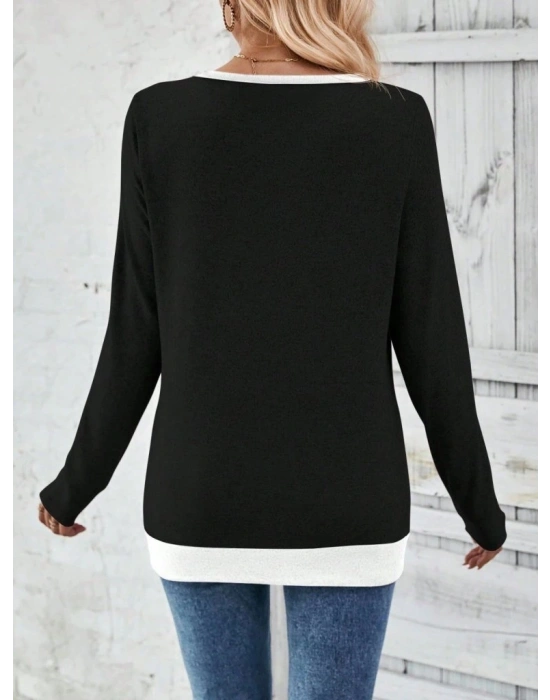 Kadın Uzun Kollu V Yakalı Yandan Düğmeli Yün Viskon Bluz