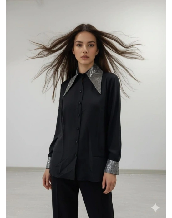 Kadın Uzun Kollu Yaka Ve Manşet Detay Gömlek