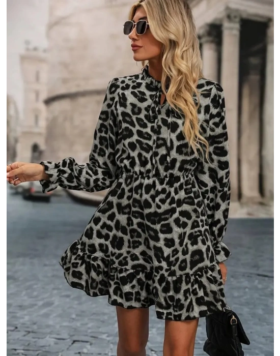 Kadın Uzun Kollu Yakadan Bağlamalı Beli Lastikli şardonlu Dalgıç Elbise