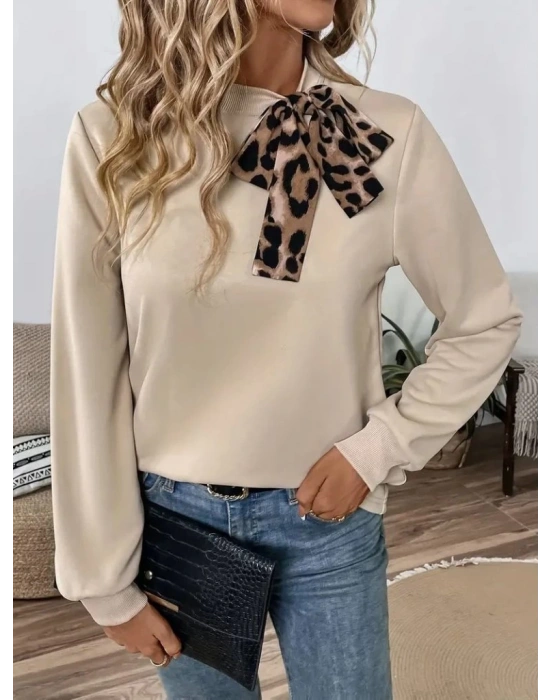 Kadın Uzun Kollu Yakadan Bağlamalı Viskon Iki Iplik Bluz