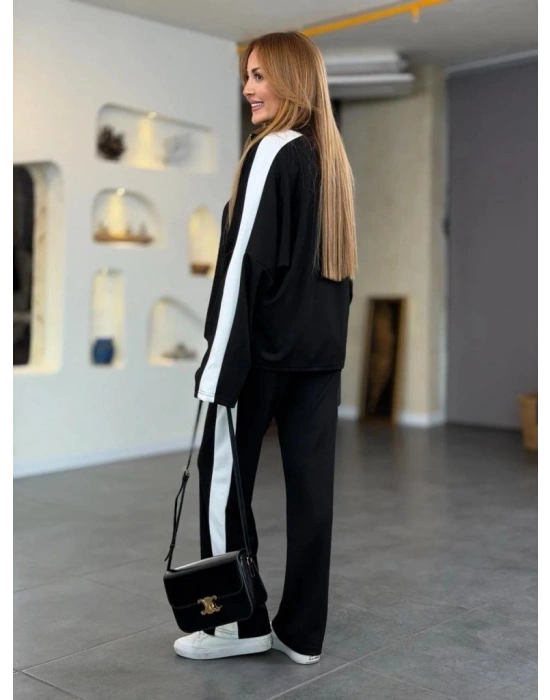 Kadın Uzun Kollu Yakadan Fermuarlı Viskon Iki Iplik Bluz Ve Pantolon Ikili Takım