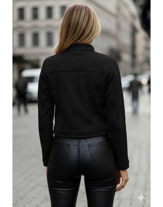 Kadın Uzun Kollu Yakadan Ve önden Düğmeli Süet Kısa Ceket