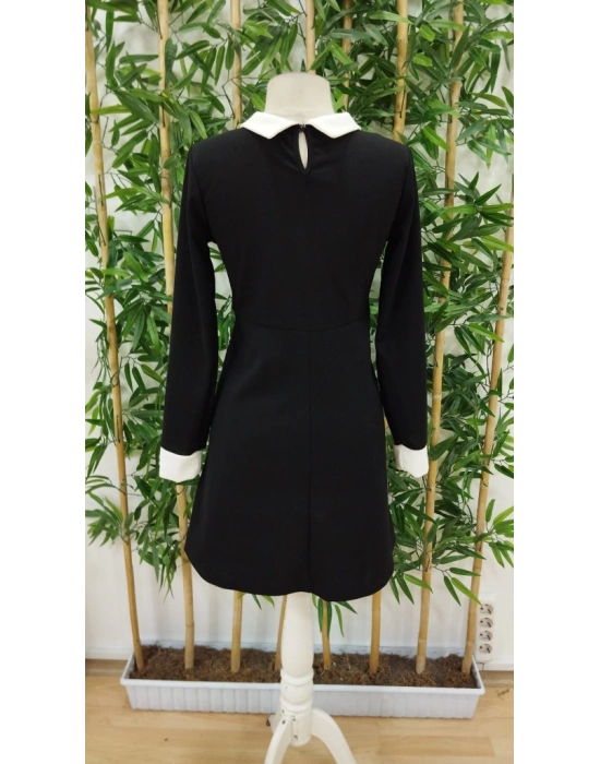 Kadın Uzun Kollu Yakalı A Kesim Kısa Ithal Krep Elbise