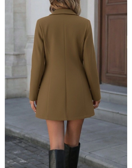 Kadın Uzun Kollu Yakalı önden Düğmeli Astarsız Ithal Kaşe Kahve Kaban