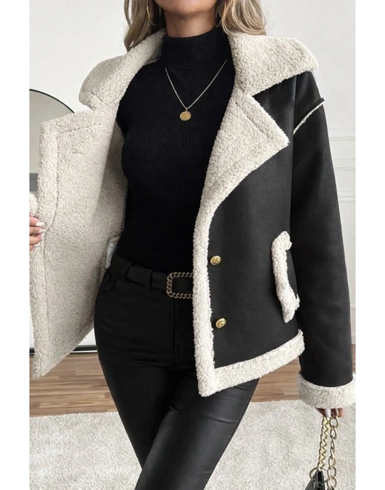 Kadın Uzun Kollu Yakalı önden Düğmeli Cep Detaylı Süet Ceket