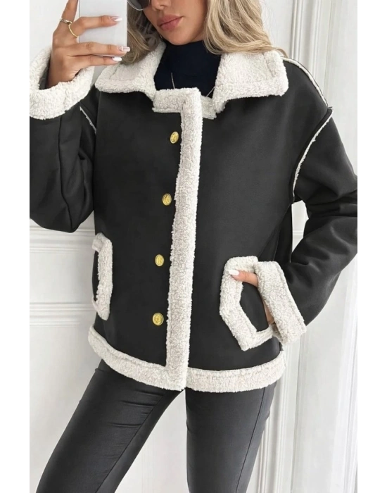 Kadın Uzun Kollu Yakalı önden Düğmeli Cep Detaylı Süet Ceket