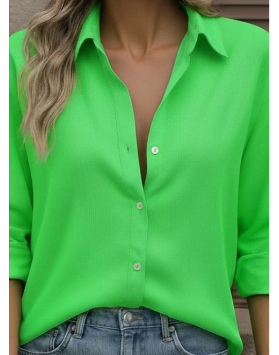 Kadın Uzun Kollu Yakalı önden Düğmeli Gömlek