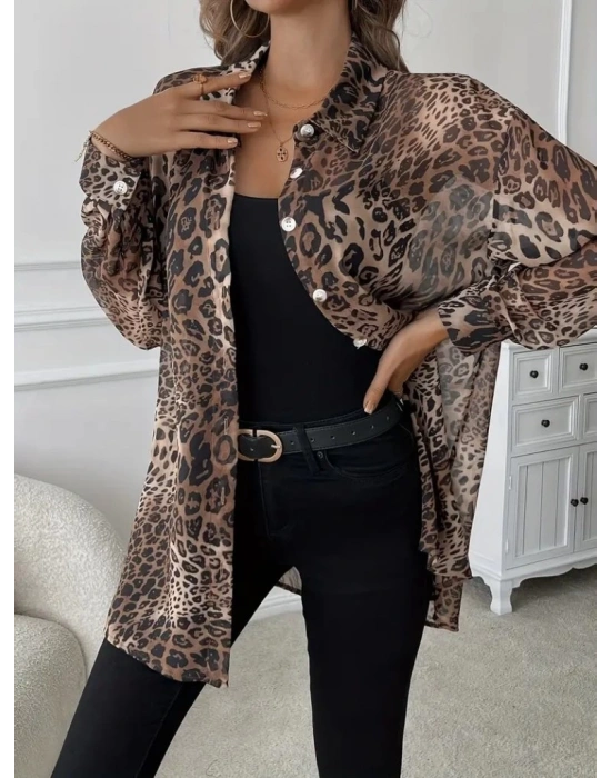 Kadın Uzun Kollu Yakalı önden Düğmeli şifon Gömlek