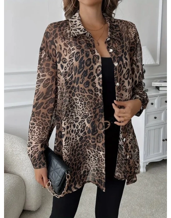 Kadın Uzun Kollu Yakalı önden Düğmeli şifon Gömlek