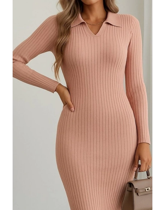 Kadın Uzun Kollu Yakalı Triko Elbise