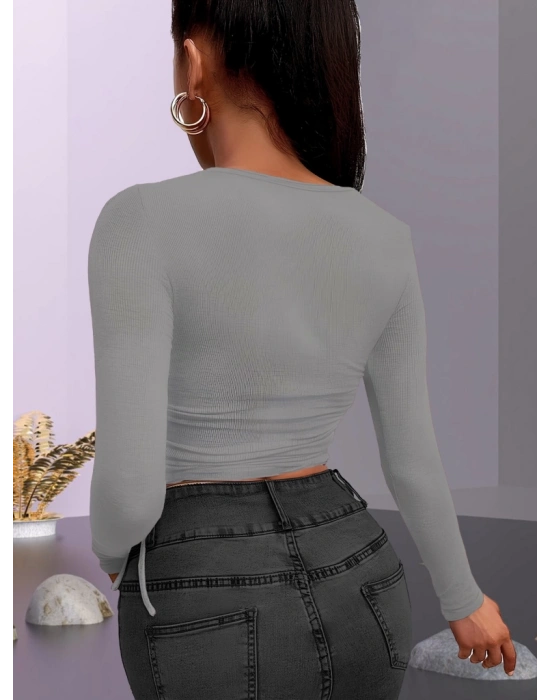 Kadın Uzun Kollu Yanlar Büzgü Detay Kaşkorse Crop