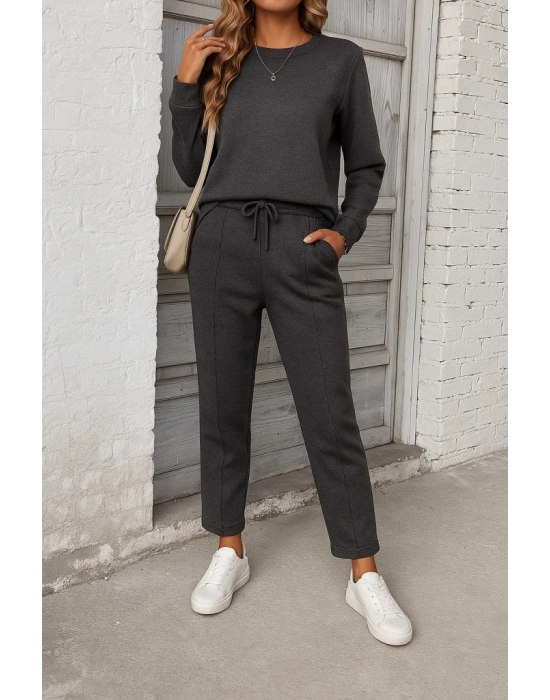 Kadın Uzun Kollu Yanları Nervurlu Viskon Iki Iplik Ve Pantolon Ikili Takım
