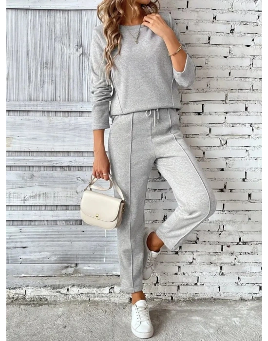 Kadın Uzun Kollu Yanları Nervurlu Viskon Iki Iplik Ve Pantolon Ikili Takım