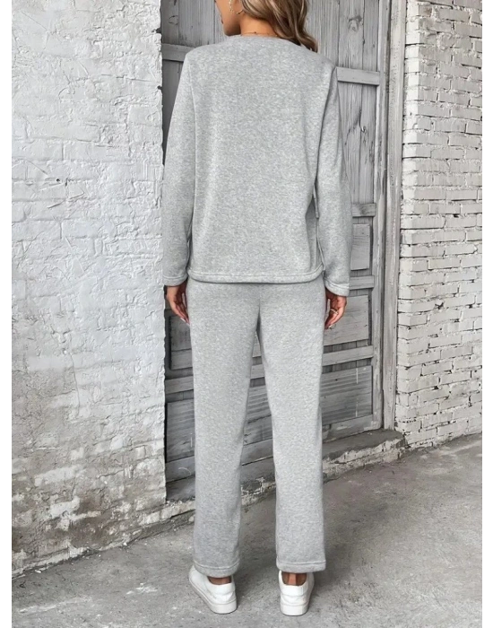 Kadın Uzun Kollu Yanları Nervurlu Viskon Iki Iplik Ve Pantolon Ikili Takım