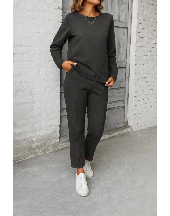 Kadın Uzun Kollu Yanları Nervurlu Viskon Iki Iplik Ve Pantolon Ikili Takım