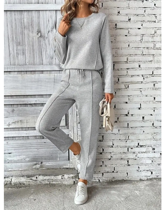 Kadın Uzun Kollu Yanları Nervurlu Viskon Iki Iplik Ve Pantolon Ikili Takım