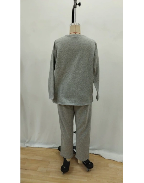 Kadın Uzun Kollu Yanları Nervurlu Viskon Iki Iplik Ve Pantolon Ikili Takım