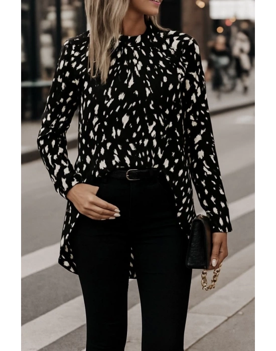 Kadın Uzun Kollu Yarı Balıkçı Yaka Desenli Dokuma Bluz