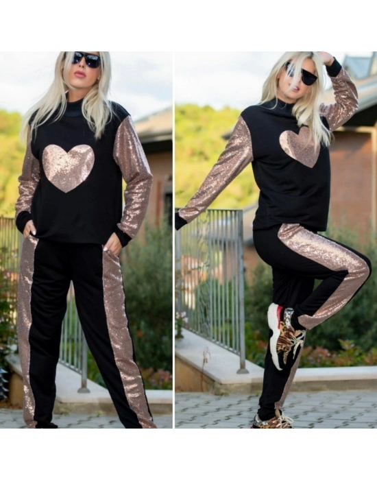 Kadın Uzun Kollu Yarım Balıkçı Yaka Pul Payet Detay Iki Iplik Ikili Takım