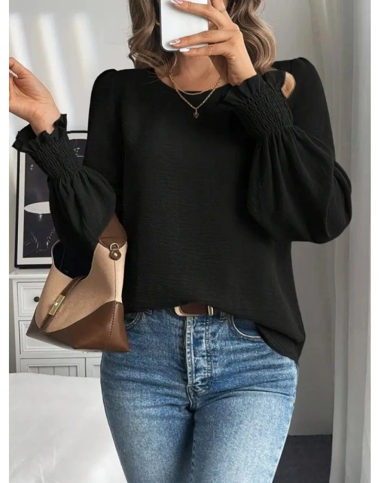 Kadın Uzun Kollu Yuvarlak Yaka Aerobin Bluz