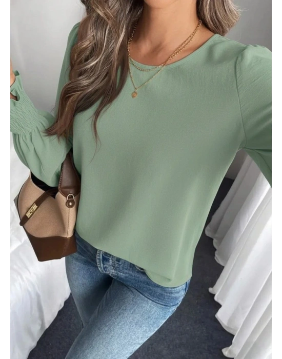 Kadın Uzun Kollu Yuvarlak Yaka Aerobin Bluz