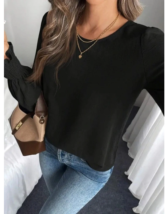 Kadın Uzun Kollu Yuvarlak Yaka Aerobin Bluz