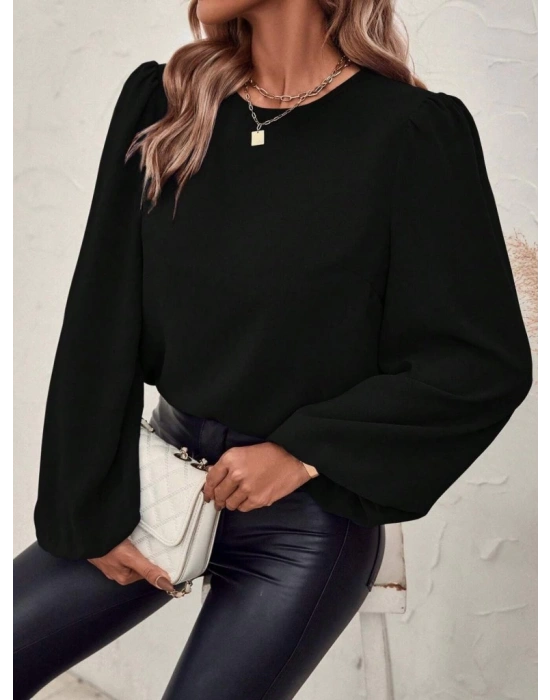 Kadın Uzun Kollu Yuvarlak Yaka Arkadan Bağcıklı Salaş Ithal Krep Bluz