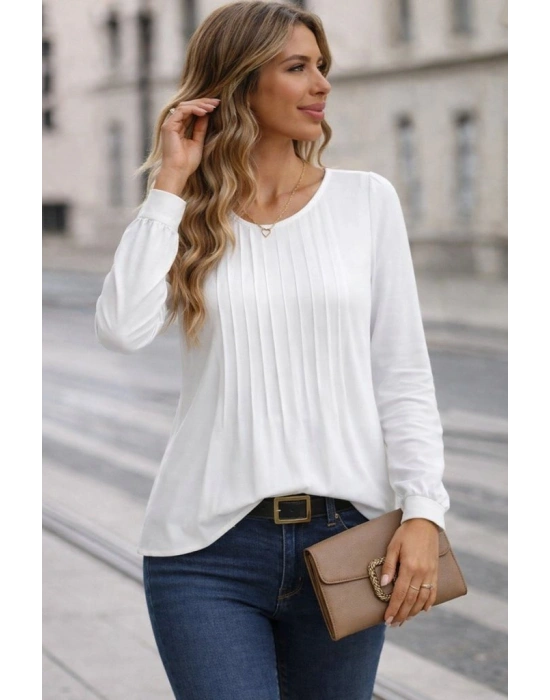 Kadın Uzun Kollu Yuvarlak Yaka Nervürlü Bluz