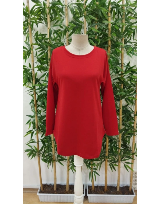 Kadın Uzun Kollu Yuvarlak Yaka Salaş Iki Iplik Bluz