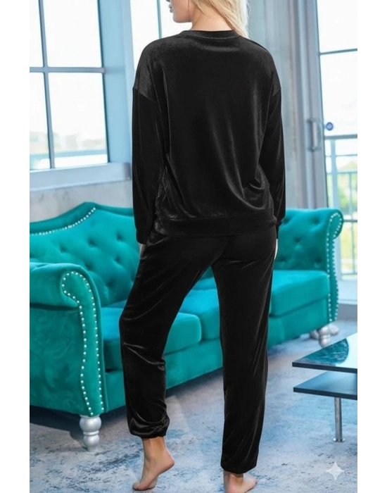 Kadın Uzun Kollu Yuvarlak Yakalı Kadife Bluz Ve Pantolon Takım