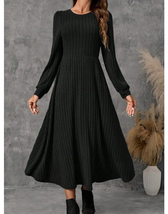 Kadın Uzun Kollu Yuvarlak Yakalı Kiloş Uzun şardonlu Kaşkorse Elbise