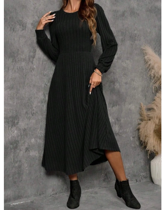 Kadın Uzun Kollu Yuvarlak Yakalı Kiloş Uzun şardonlu Kaşkorse Elbise