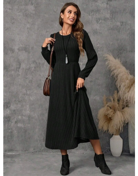 Kadın Uzun Kollu Yuvarlak Yakalı Kiloş Uzun şardonlu Kaşkorse Elbise