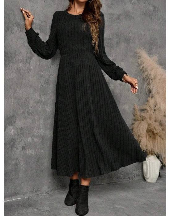 Kadın Uzun Kollu Yuvarlak Yakalı Kiloş Uzun şardonlu Kaşkorse Elbise