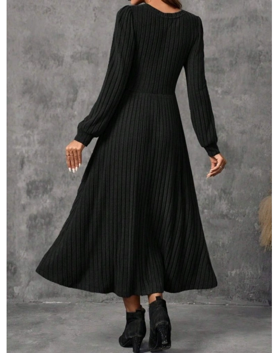 Kadın Uzun Kollu Yuvarlak Yakalı Kiloş Uzun şardonlu Kaşkorse Elbise