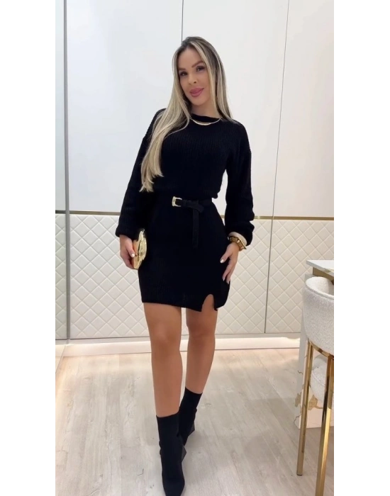 Kadın Uzun Kollu Yuvarlak Yakalı Kısa Triko Elbise