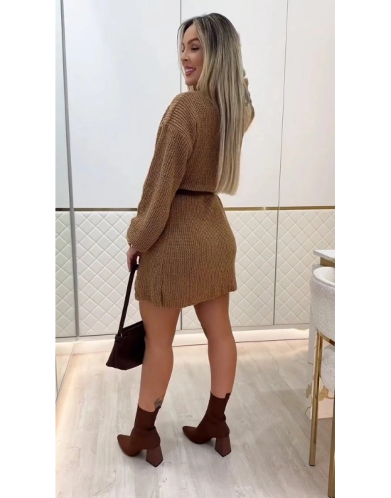 Kadın Uzun Kollu Yuvarlak Yakalı Kısa Triko Elbise