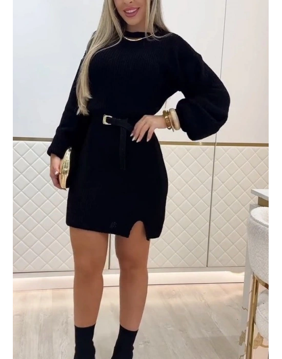 Kadın Uzun Kollu Yuvarlak Yakalı Kısa Triko Elbise