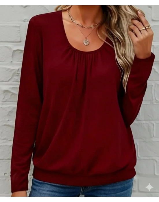 Kadın Uzun Kollu Yuvarlak Yakalı Viskon Bluz