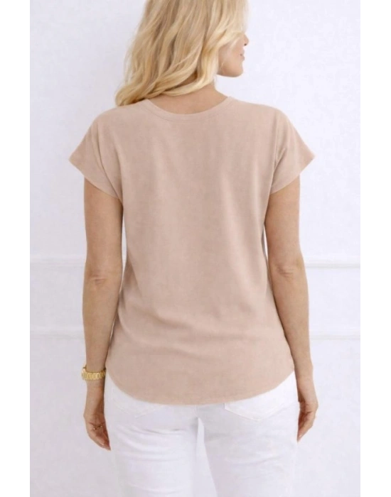 Kadın V Yaka Kısa Kol Dokuma Viskon Kumaş Bluz