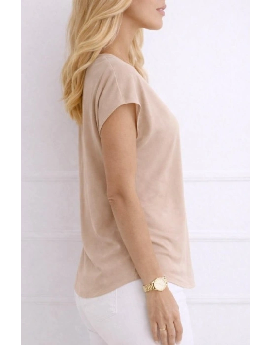 Kadın V Yaka Kısa Kol Dokuma Viskon Kumaş Bluz