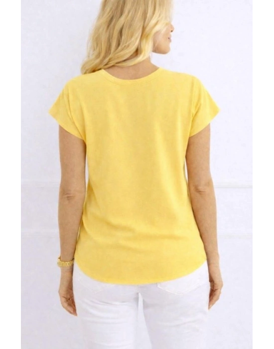 Kadın V Yaka Kısa Kol Dokuma Viskon Kumaş Bluz