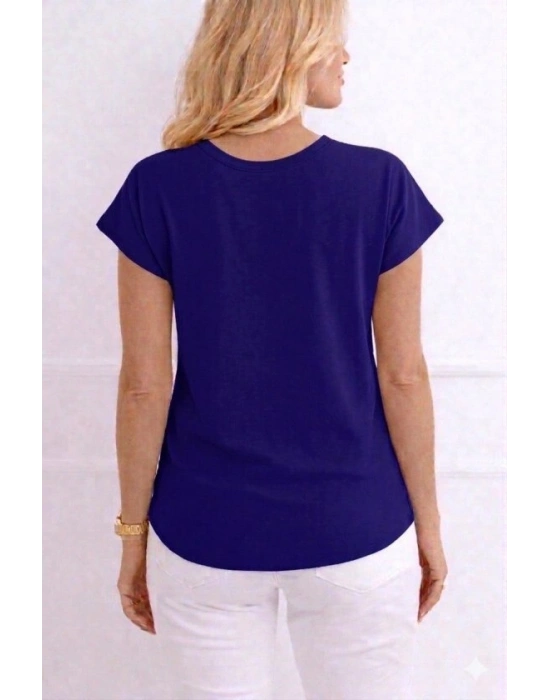 Kadın V Yaka Kısa Kol Dokuma Viskon Kumaş Bluz