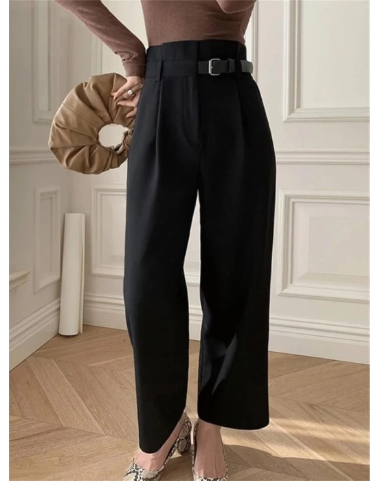 Kadın Yan Deri Kemerli şık Havuç Pantolun