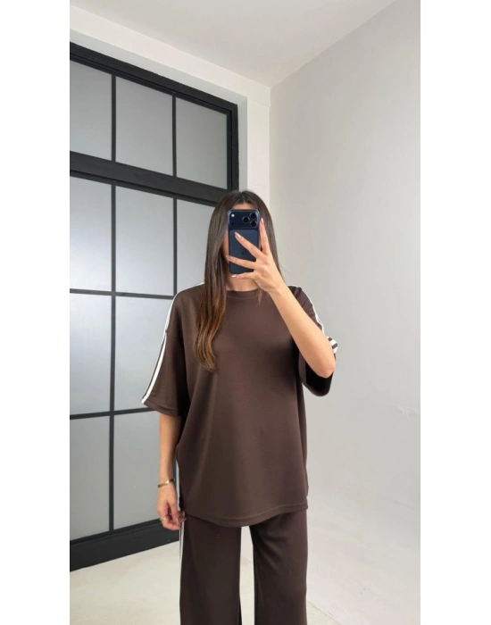 Kadın Yarasa Kol Yanları şerit Detay Modal Kumaş Ikili Takım