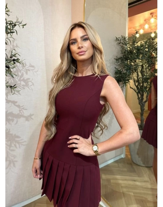 Kadın Yılbaşı özel Bisiklet Yaka Kolsuz Eteği Pileli Mini Elbise
